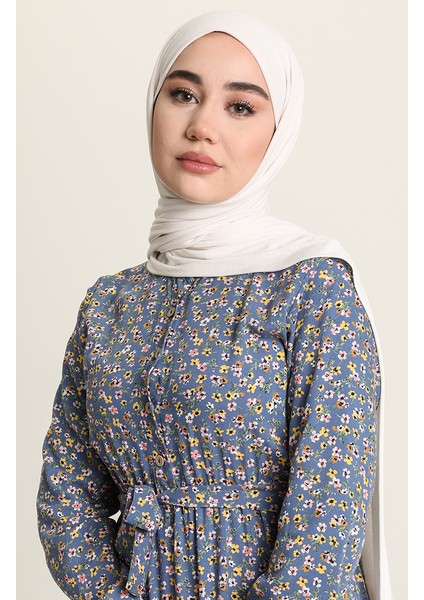 Çiçek Desenli Elbise 4066-05 Indigo