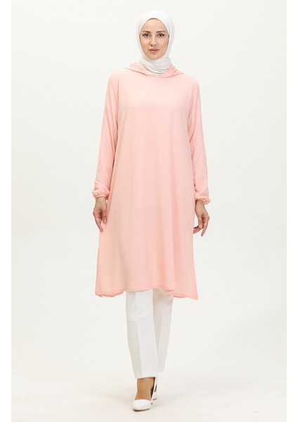Kapüşonlu Araboy Tunik 1692-04 Pudra
