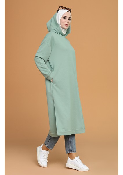 Kapüşonlu Spor Tunik 3007-05 Çağla Yeşili
