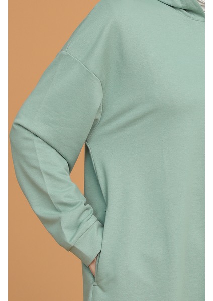 Kapüşonlu Spor Tunik 3007-05 Çağla Yeşili