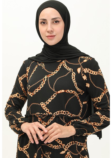 Zincir Desen Elbise 1707-01 Siyah modelleri