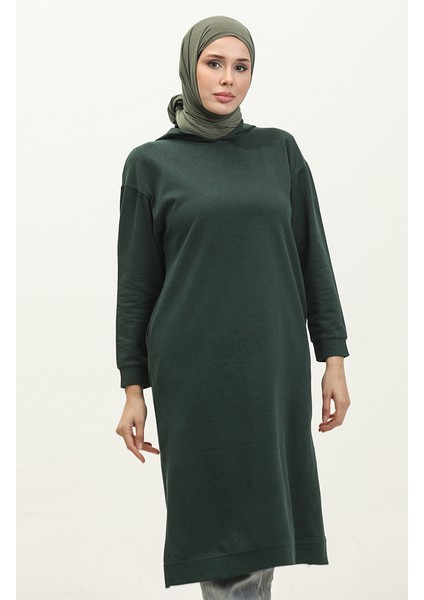 Kapüşonlu Spor Tunik 3007-35 Nefti Yeşil