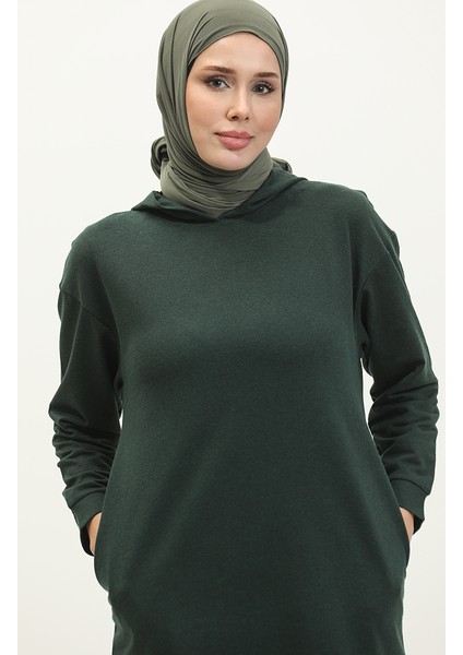 Kapüşonlu Spor Tunik 3007-35 Nefti Yeşil