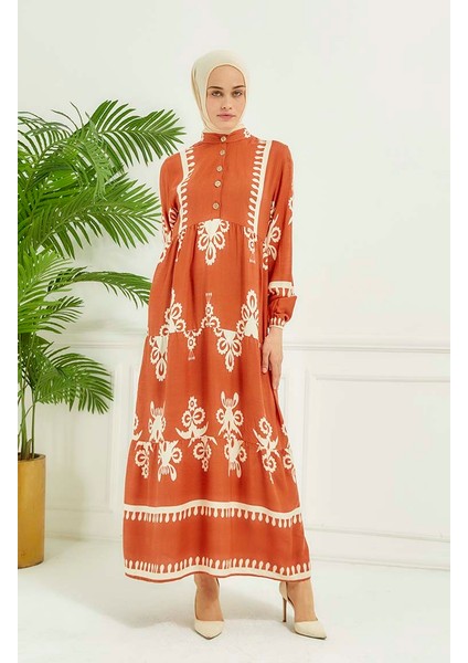 Çini Desen Elbise 4100-06 Oranj