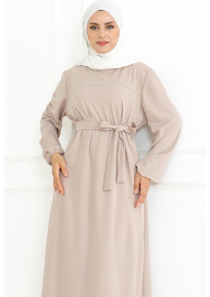 Kuşaklı Spor Elbise 3028-05 Vizon modelleri