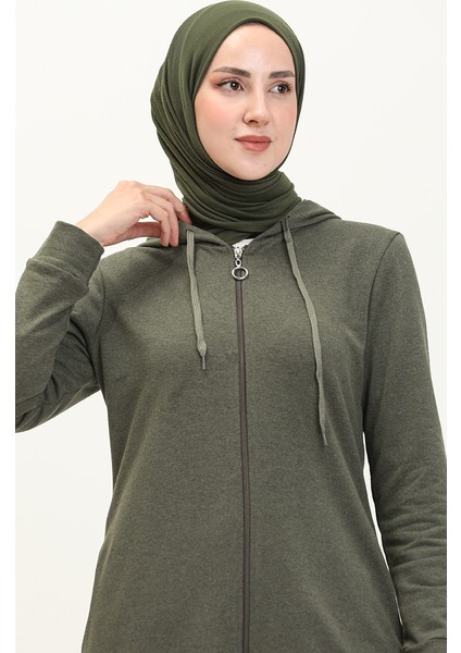 Kapüşonlu Cepli Spor Ferace 3011-02 Haki