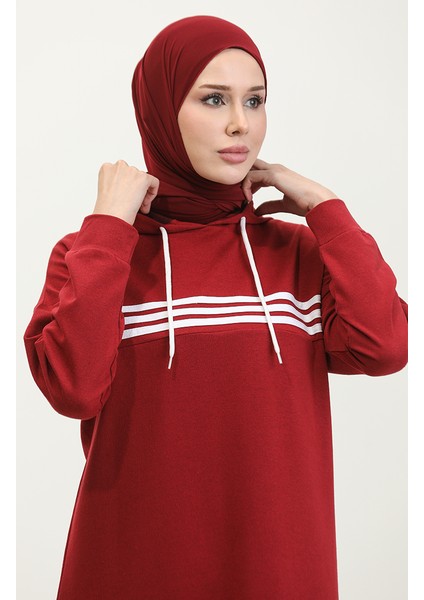 Biyeli Kapüşonlu Eşofman Takım 3023-08 Bordo modelleri