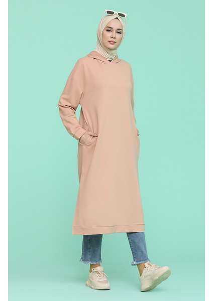 Kapüşonlu Spor Tunik 3007-04 Pudra