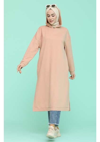 Kapüşonlu Spor Tunik 3007-04 Pudra