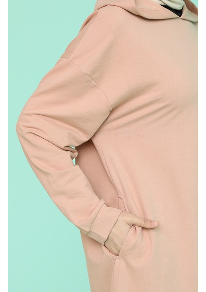 Kapüşonlu Spor Tunik 3007-04 Pudra