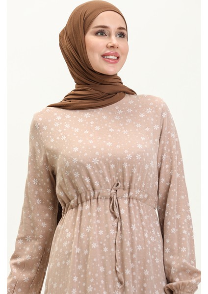 Büzgülü Desenli Elbise 81802-06 Vizon