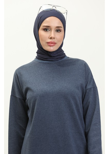 Iki Iplik Yırtmaç Detaylı Spor Tunik 3010-04 Indigo