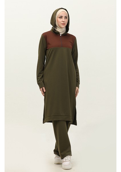 Kapüşonlu Fermuarlı Ikili Takım 3021-02 Haki