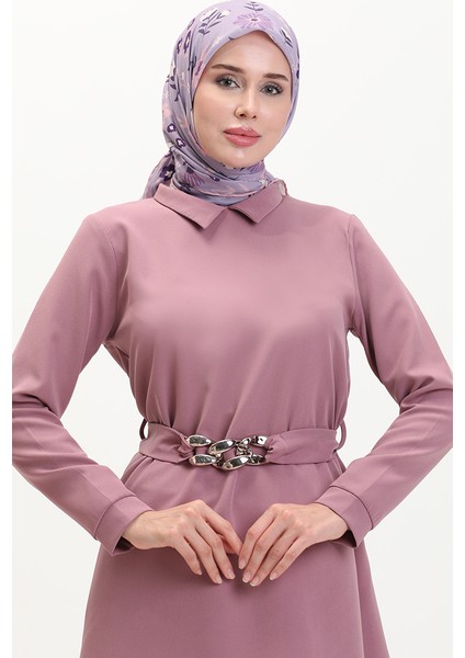 Zincir Kemerli Tunik Pantolon Ikili Takım 70007-03 Koyu Lila modelleri