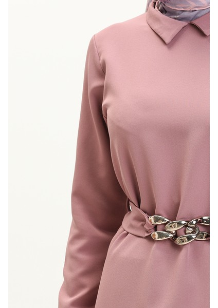 Zincir Kemerli Tunik Pantolon Ikili Takım 70007-03 Koyu Lila fırsatları