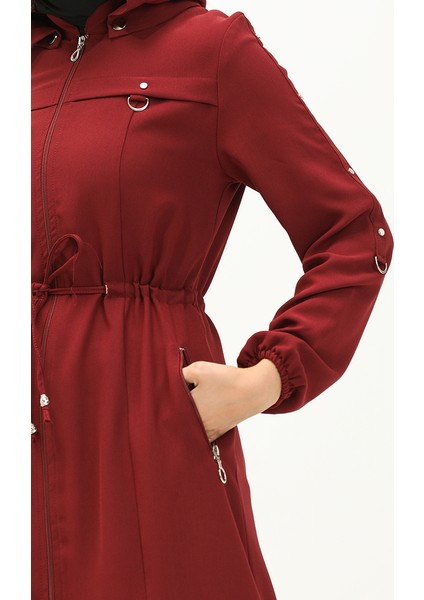 Kapüşonlu Beli Büzgülü Ferace 61346-04 Bordo fırsatları