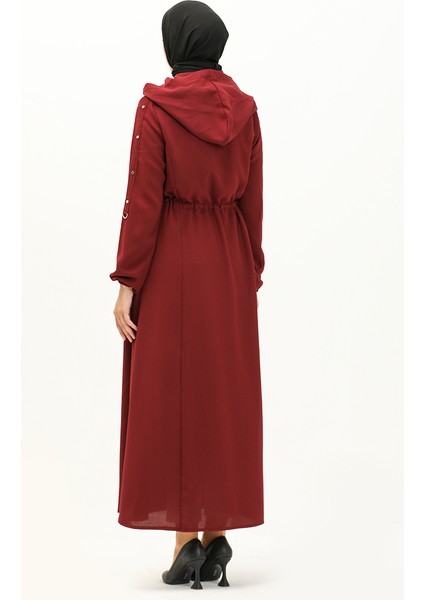 Kapüşonlu Beli Büzgülü Ferace 61346-04 Bordo indirimleri