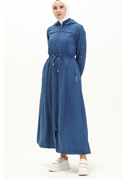 Kapüşonlu Beli Büzgülü Ferace 61346-06 Indigo fiyatları