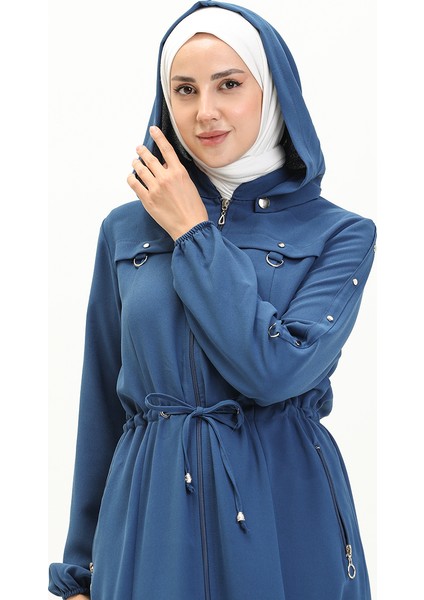 Kapüşonlu Beli Büzgülü Ferace 61346-06 Indigo modelleri