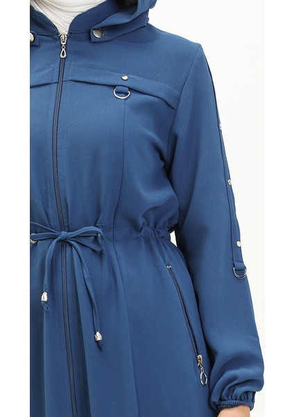 Kapüşonlu Beli Büzgülü Ferace 61346-06 Indigo fırsatları