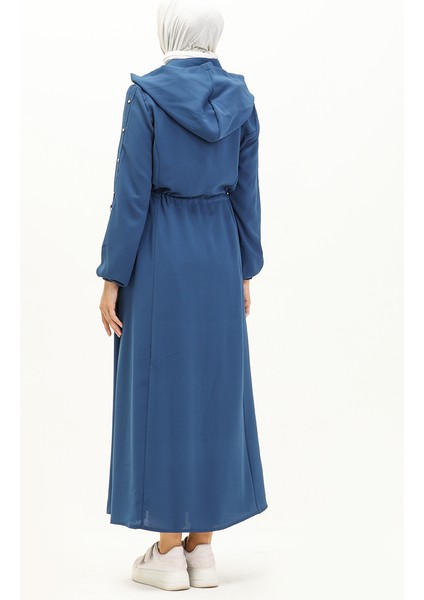 Kapüşonlu Beli Büzgülü Ferace 61346-06 Indigo indirimleri