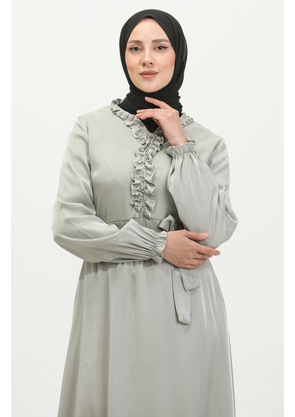 Simli Keten Kuşaklı Elbise 81863-06 Mint Yeşili fırsatları