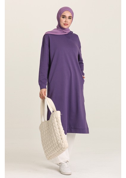 Kapüşonlu Spor Tunik 3007-15 Mor