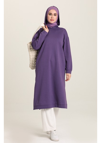 Kapüşonlu Spor Tunik 3007-15 Mor