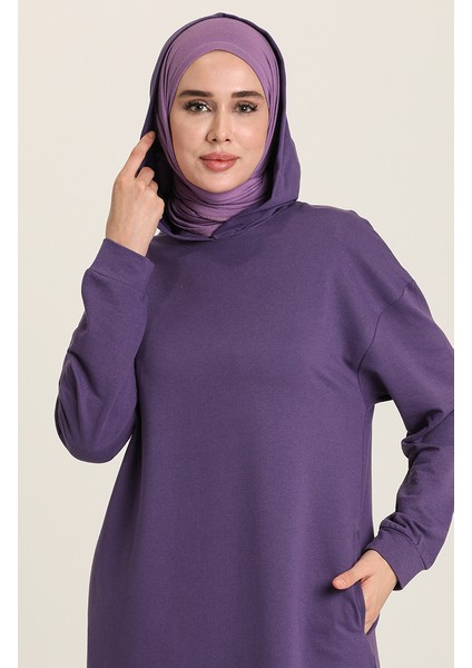 Kapüşonlu Spor Tunik 3007-15 Mor