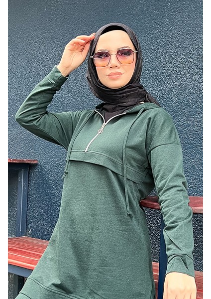 Fermuarlı Kapüşonlu Eşofman Takım 03059-01 Nefti Yeşil