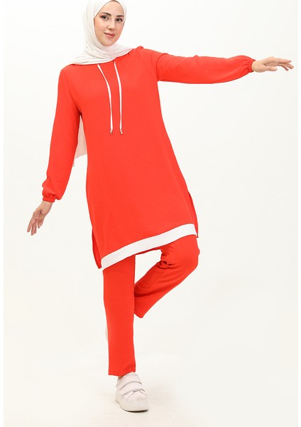 Aerobin Kumaş Garnili Tunik Pantolon Ikili Takım 1003-04 Oranj