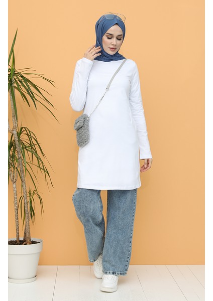 Düz Spor Tunik 6016-02 Beyaz