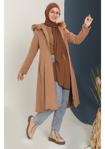 Kürklü Kaşe Kaban 612980-04 Vizon