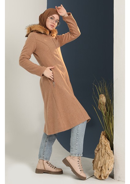 Kürklü Kaşe Kaban 612980-04 Vizon