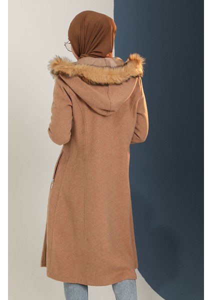 Kürklü Kaşe Kaban 612980-04 Vizon
