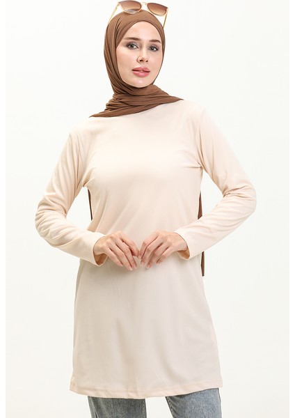 Düz Spor Tunik 6016-03 Krem
