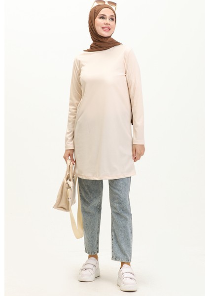 Düz Spor Tunik 6016-03 Krem