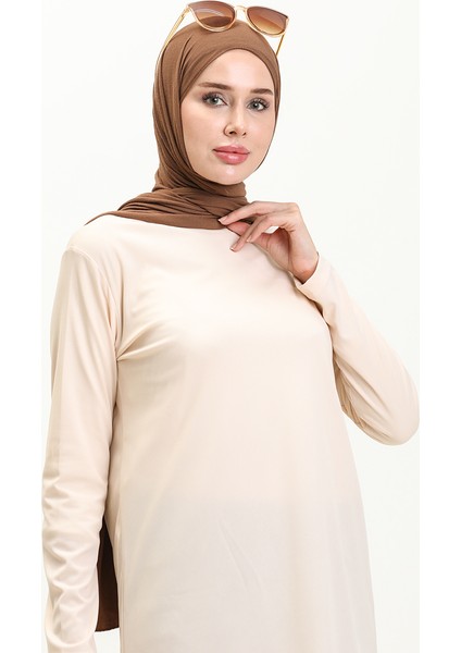 Düz Spor Tunik 6016-03 Krem