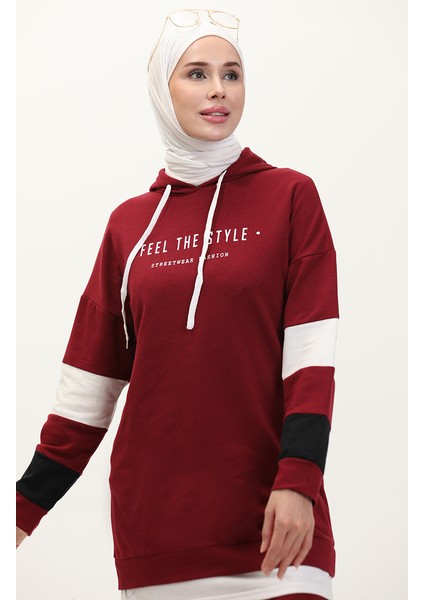 Yazı Desenli Garnili Eşofman Takım 3006-05 Bordo