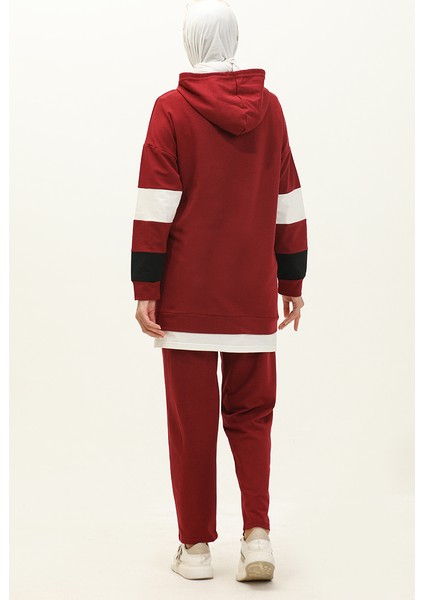 Yazı Desenli Garnili Eşofman Takım 3006-05 Bordo