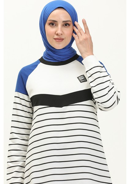 Çizgili Eşofman Takım 70055-02 Beyaz Saks