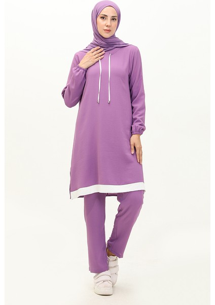 Aerobin Kumaş Garnili Tunik Pantolon Ikili Takım 1003-06 Lila