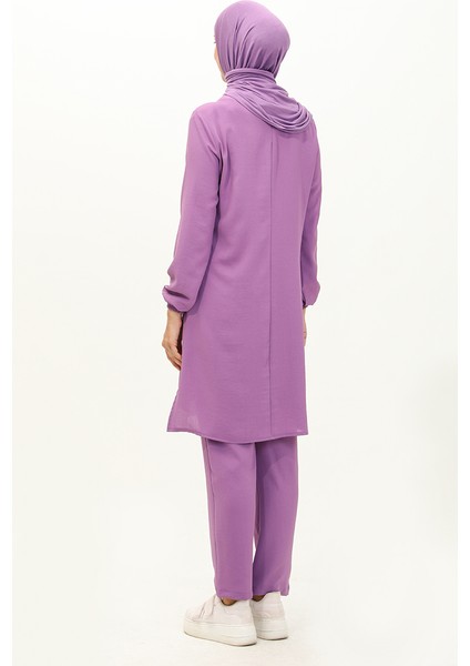 Aerobin Kumaş Garnili Tunik Pantolon Ikili Takım 1003-06 Lila indirimleri