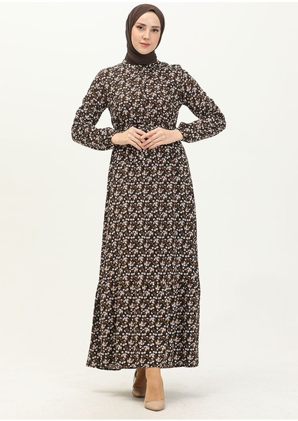 Çiçek Desenli Elbise 4066-10 Siyah Sarı