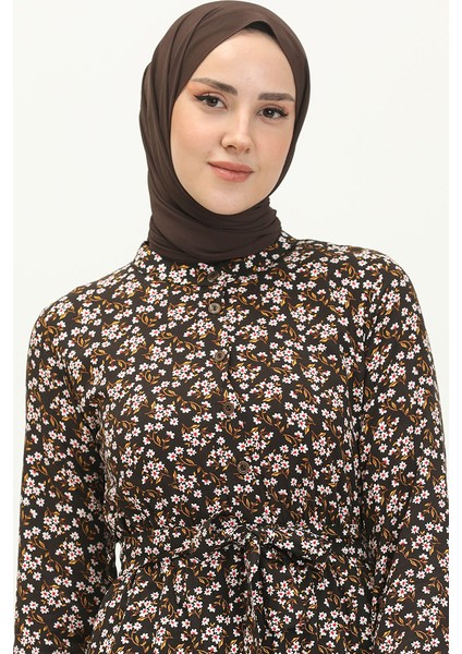 Çiçek Desenli Elbise 4066-10 Siyah Sarı