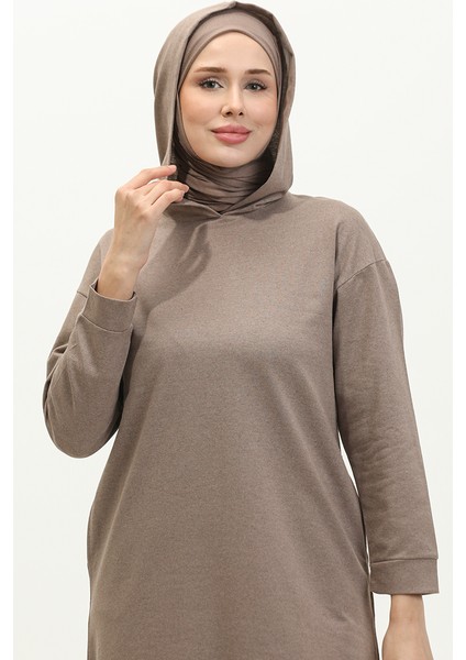 Kapüşonlu Spor Tunik 3007-33 Vizon modelleri