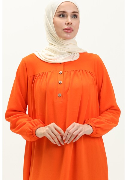 Düğmeli Robalı Elbise 1001-02 Oranj modelleri