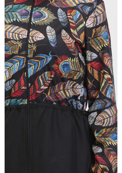 Tropikal Beli Lastikli Tesettür Mayo Kadınlar İçin Renkli Desenli Siyah indirimleri