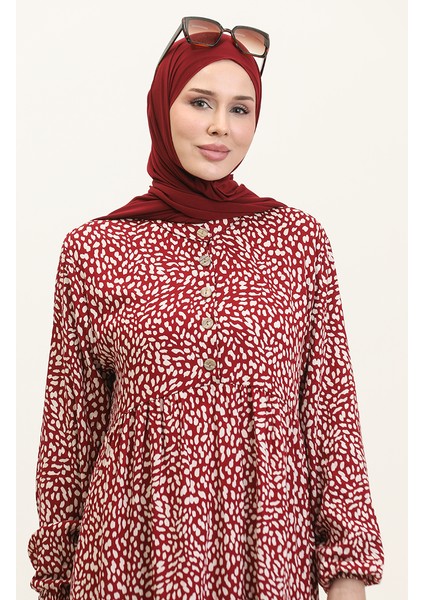 Büyük Beden Desenli Viskon Elbise 4086-01 Bordo modelleri