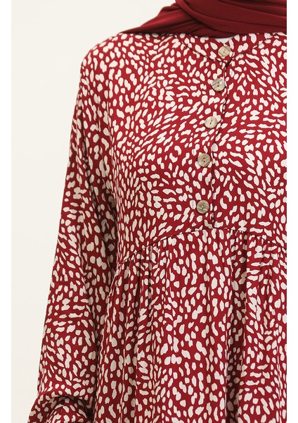 Büyük Beden Desenli Viskon Elbise 4086-01 Bordo fırsatları